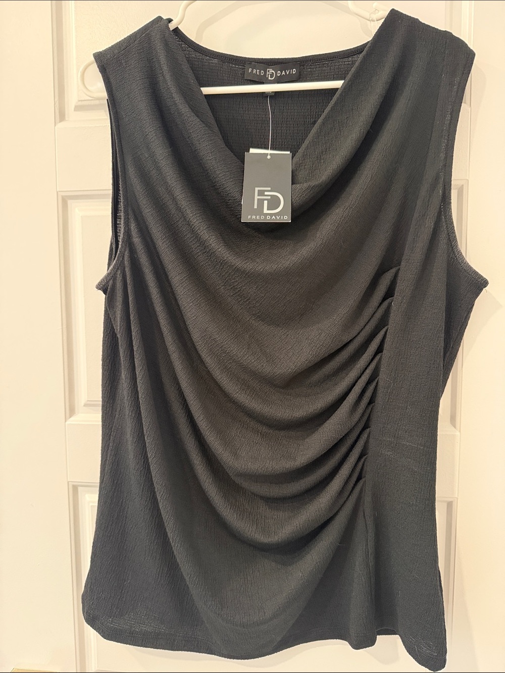 Fred David Black Draped Cowl Neck Sleeveless Top
